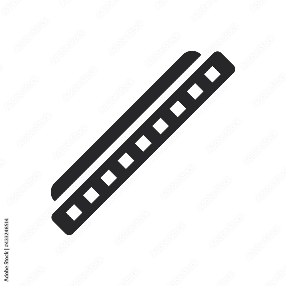 Black filled harmonica. Musical instrument icon isolated on transparent background.