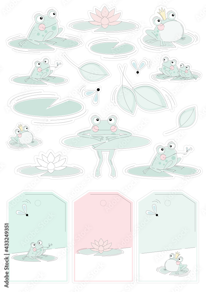  stickers frog water lily  - SVG -