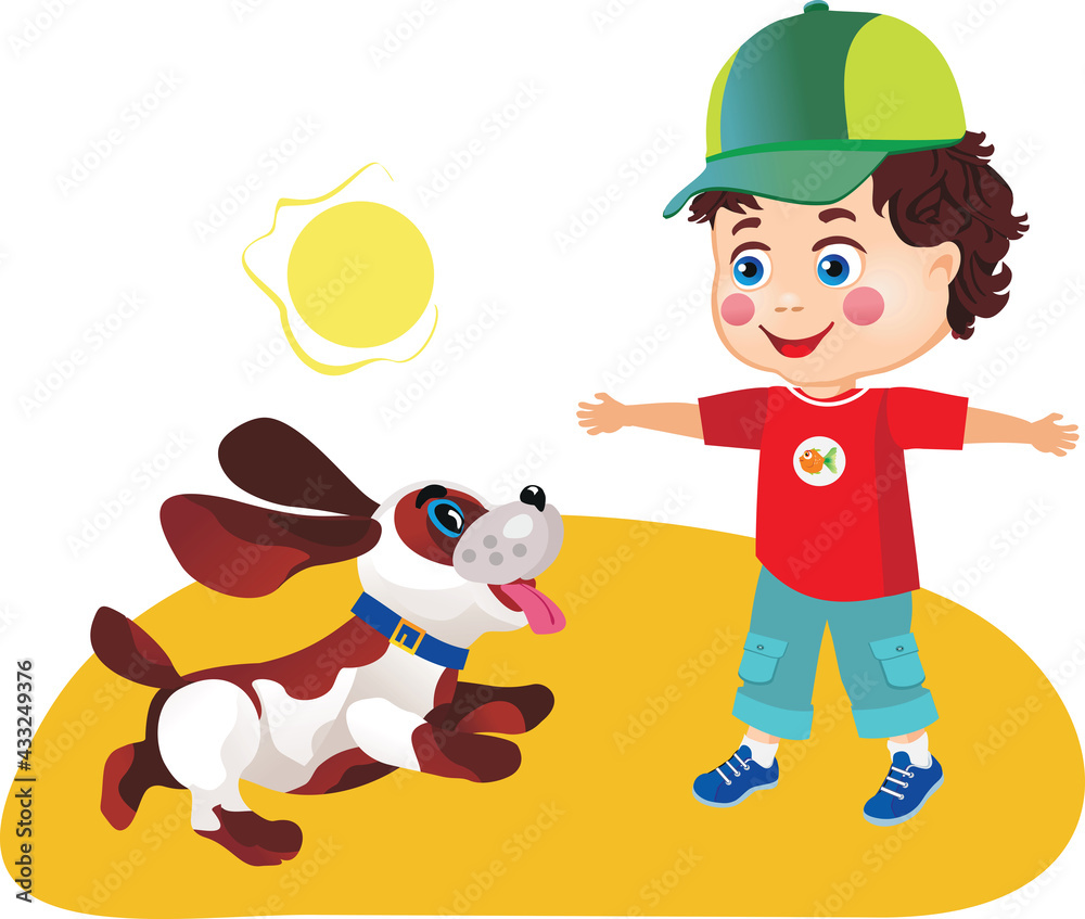 Fototapeta premium Child playing with dog.