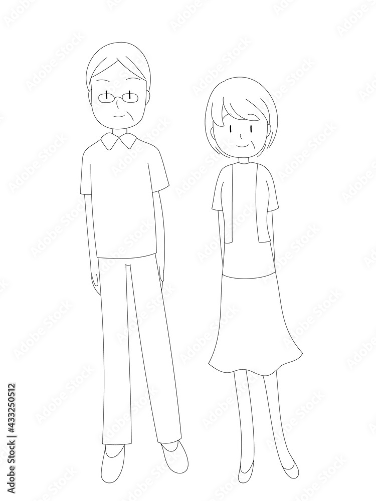 シンプルな笑顔の家族イラスト　線画