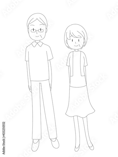 シンプルな笑顔の家族イラスト　線画