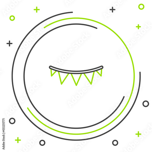Line Carnival garland with flags icon isolated on white background. Party pennants for birthday celebration, festival decoration. Colorful outline concept. Vector