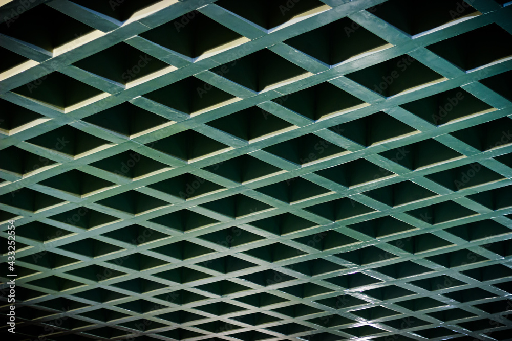 Sao Paulo, SP, Brazil - March 3 2020: detail lining apparent structure perforated slab wood finish Sao Paulo, SP, Brazil - March 3 2020: detail lining apparent structure perforated slab wood finish