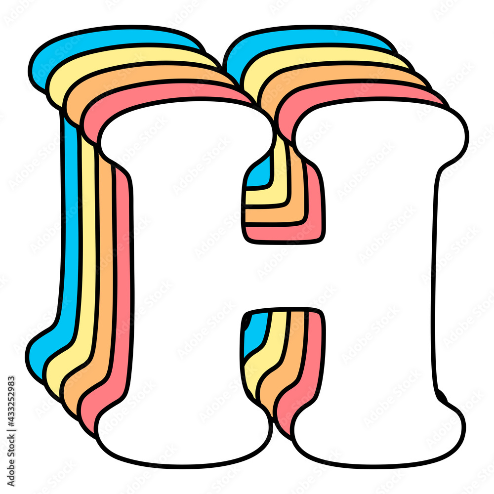 Letter H Monogram Letters Retro Font Rainbow Cute Pretty Aesthetic Colorful  Initial Alphabet Vsco Girl Groovy Typography Red Orange Yellow Blue Bold  High Resolution Printable Kids Decor Baby Room ilustración de Stock