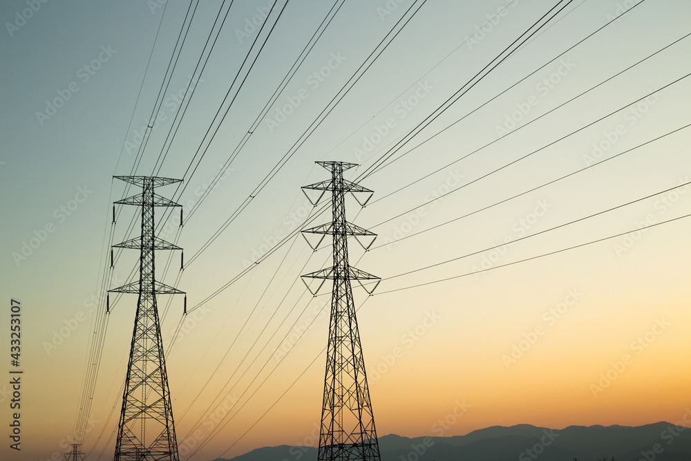 power lines in the evening