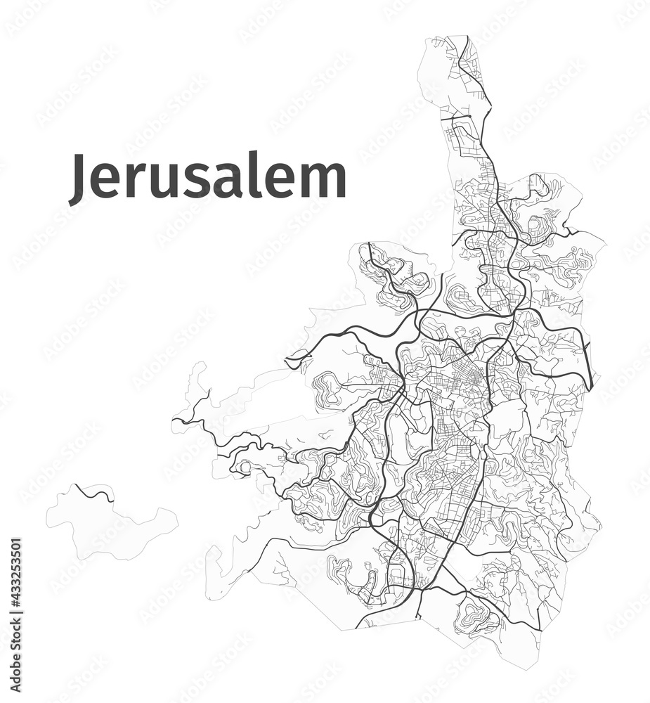 Obraz premium Jerusalem map. Detailed map of Jerusalem city administrative area. Cityscape panorama.