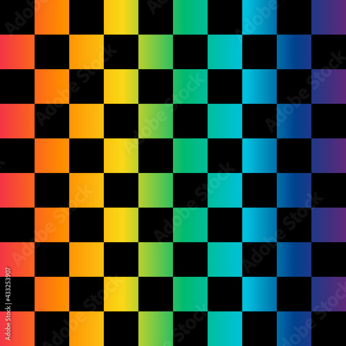 Black and rainbow squares seamless pattern.Checkered flag. Vector illustration.