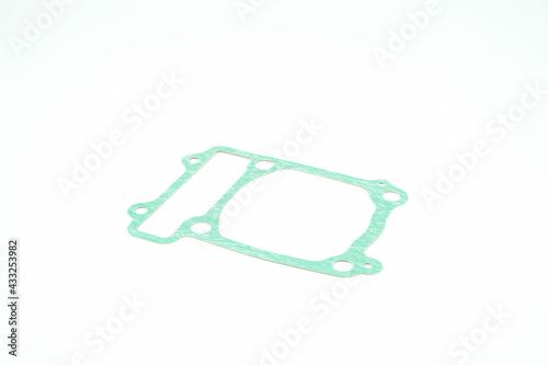 Motorcycle engine cylinder gasket isolated on white background.