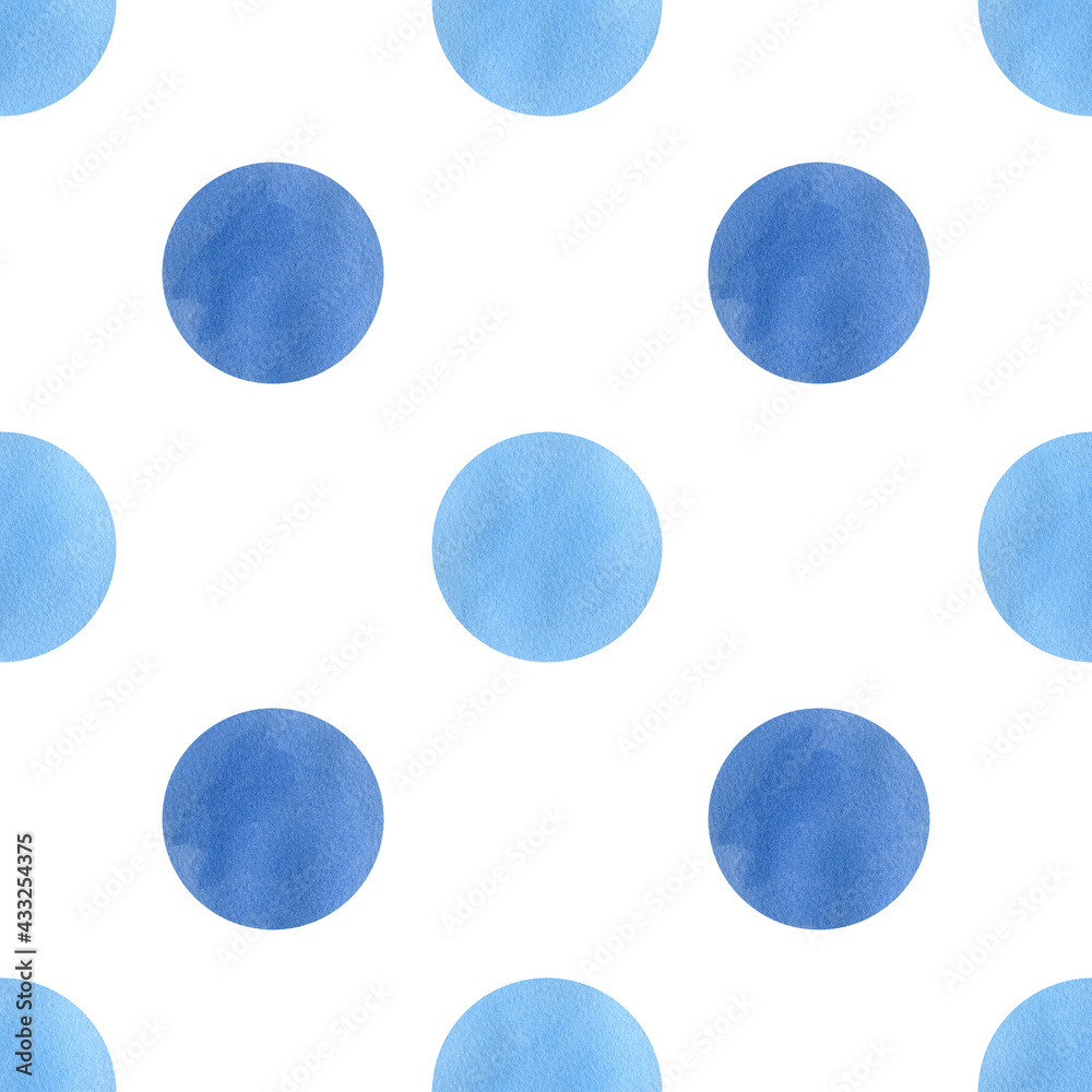 Seamless geometric pattern in polka dots. Watercolor abstract background with blue circles Seamless geometric pattern in polka dots. Watercolor abstract background with blue circles