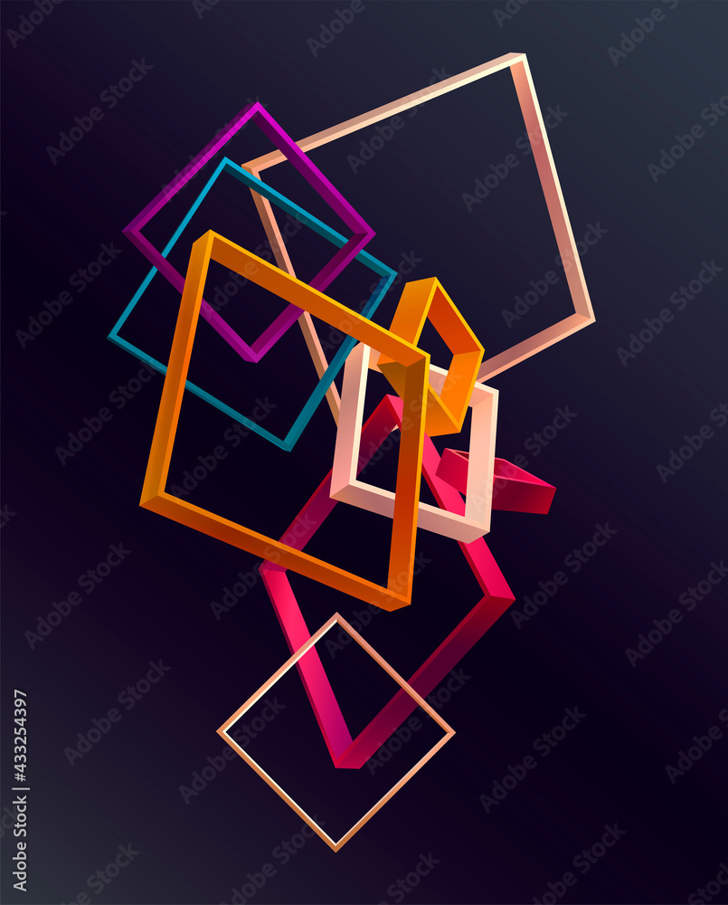 Abstract 3D geometric shape of colorful squares.
