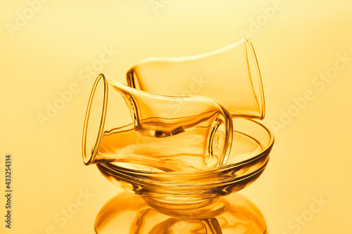 Empty traditional turkish tea glasses on saucers