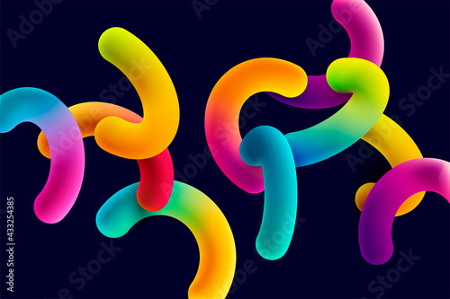 3D colorful geometric shapes. Abstract composition of curves line.