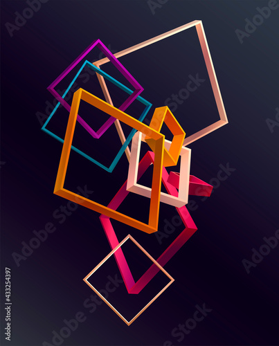 Abstract 3D geometric shape of colorful squares.