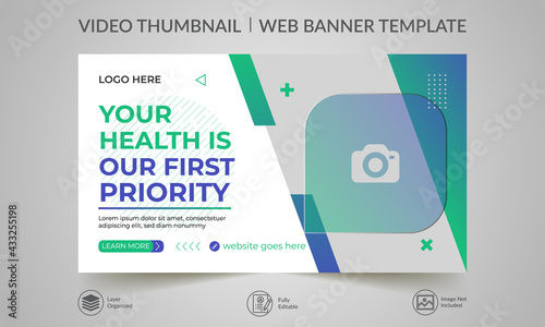 Editable video thumbnail and web banner design. Video cover photo fully editable for social media. Customizable web banner template and thumbnail.