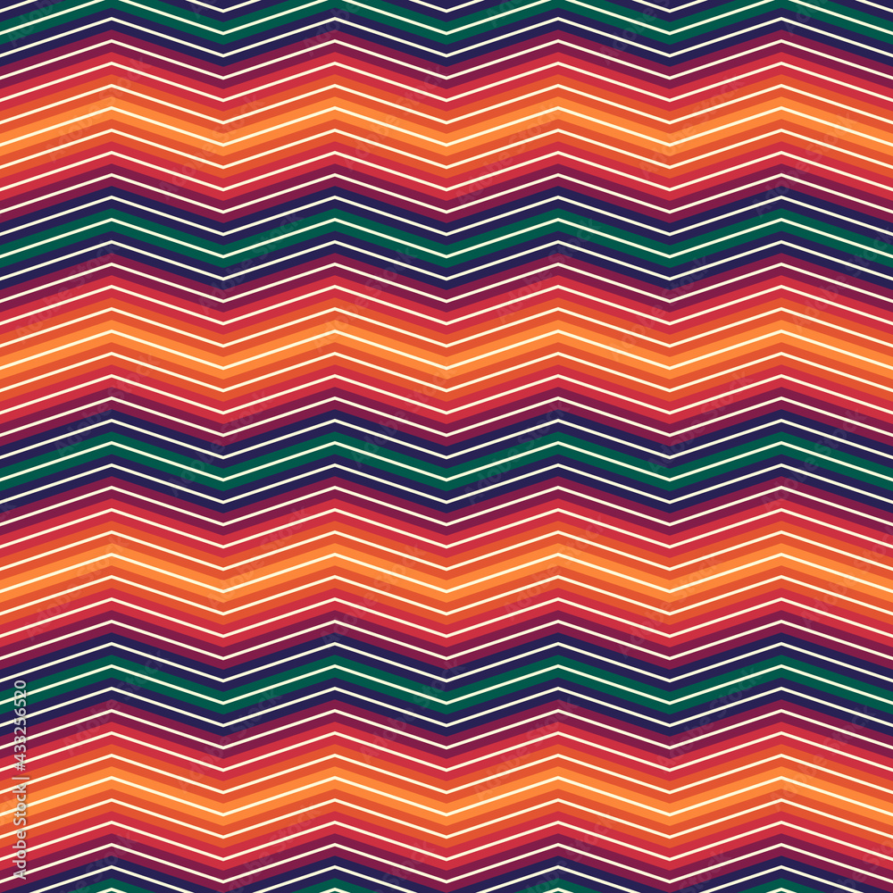 Obraz premium Zigzag lines ornament. Seamless pattern. Jagged stripes motif. Waves ornate. Curves image. Wavy figures background. Geometric vector. Ethnic digital paper, tribal textile print, web design, abstract.