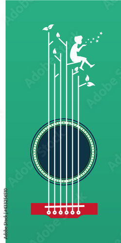 Guitar hole with child silhouette - concept illustration