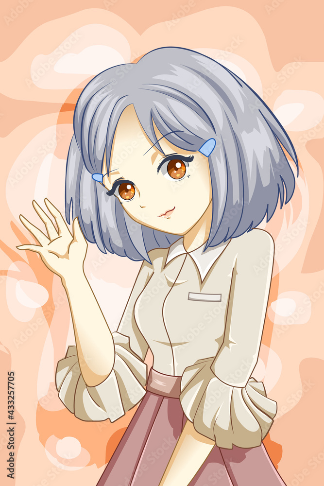 Cute and soft girl short hair design character cartoon illustration