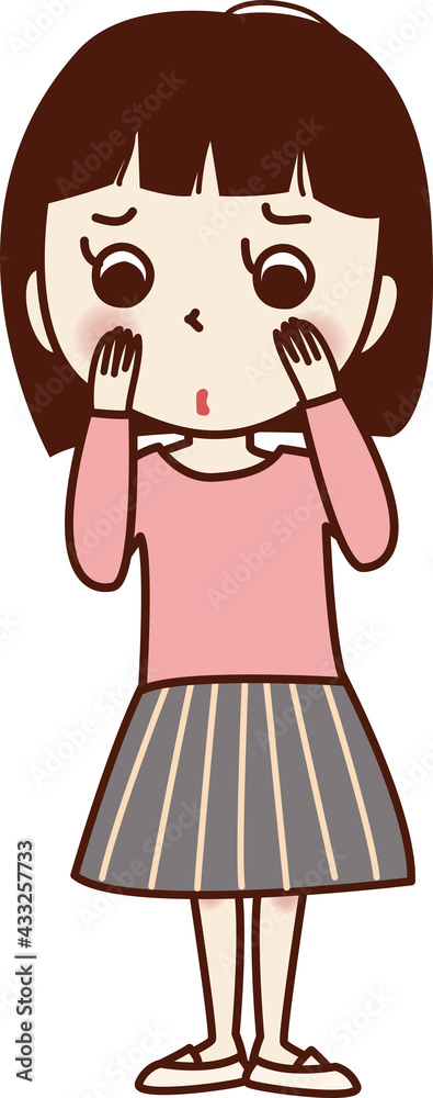 手を頬に当て、不安な表情の若い女性。