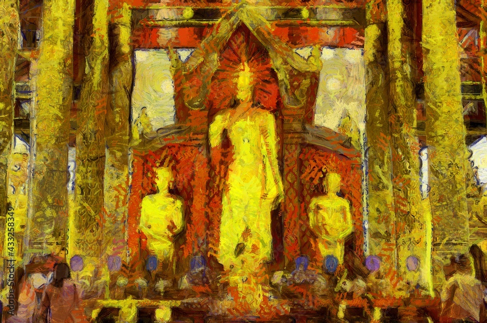 Standing buddha Chiang Mai art style Illustrations creates an impressionist style of painting. Standing buddha Chiang Mai art style Illustrations creates an impressionist style of painting.