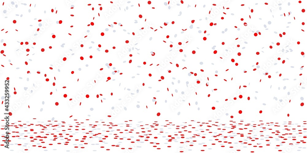 White and red confetti rain on white background