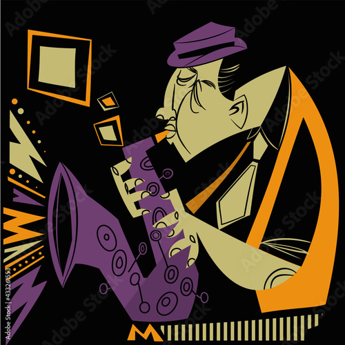 Cubism Jazz Music Sax Player - retro flat illustration