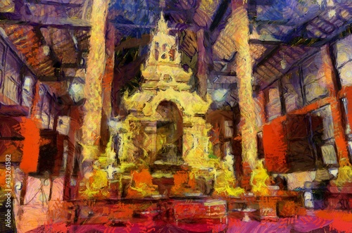 Phra Singh Buddha statue,Buddha images are Chiang Saen art Illustrations creates an impressionist style of painting. © Kittipong