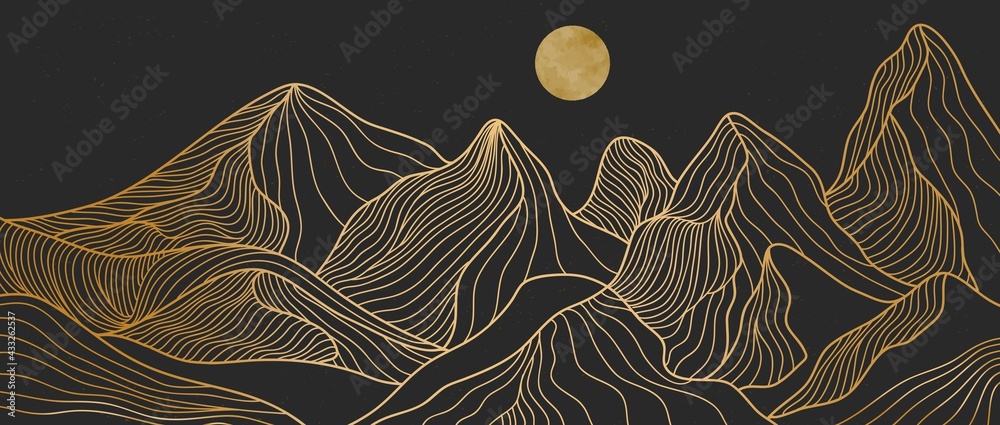 Landscape background with line art pattern vector. Abstract mountain ...