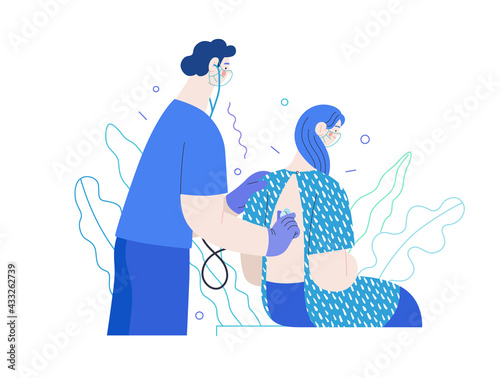 Auscultation - the medical insurance illustration. Flat vector