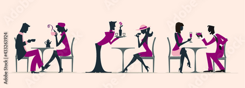 People Silhouette restaurant cafeteria tables