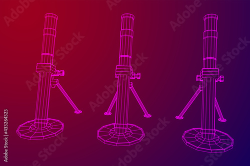 Firearm weapon army mortar and mine. Wireframe low poly mesh vector illustration
