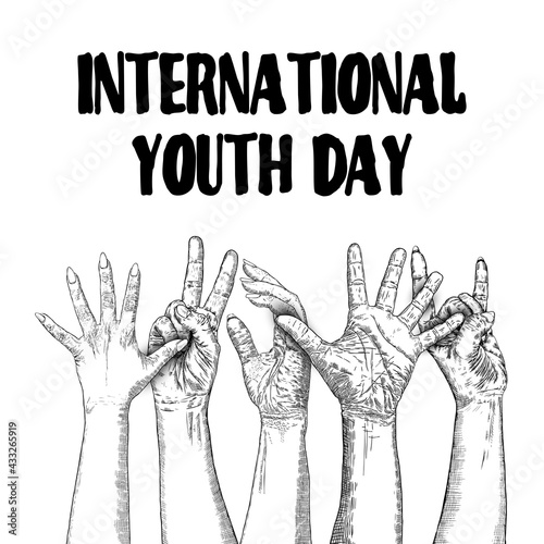 International Youth day design on annual 12 th August celebration. Hand drawn sketch concept. Vector.