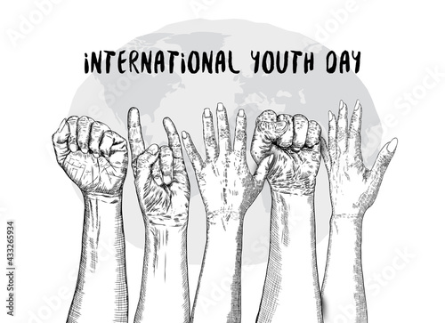 International Youth Day, IYD is an awareness day designated by the United Nations. The purpose is cultural and legal issues surrounding youth.  Annual celebration on August 12. Vector.