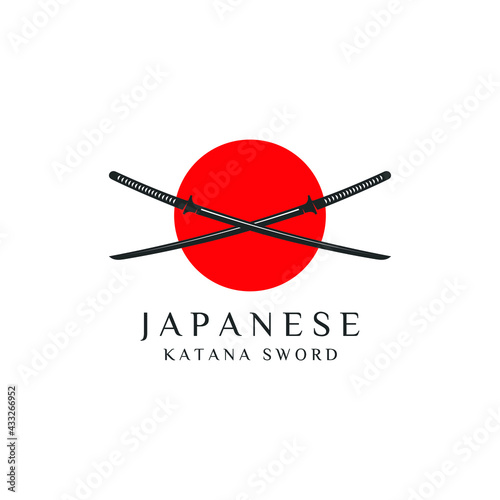 katana and japanese red sun vector design