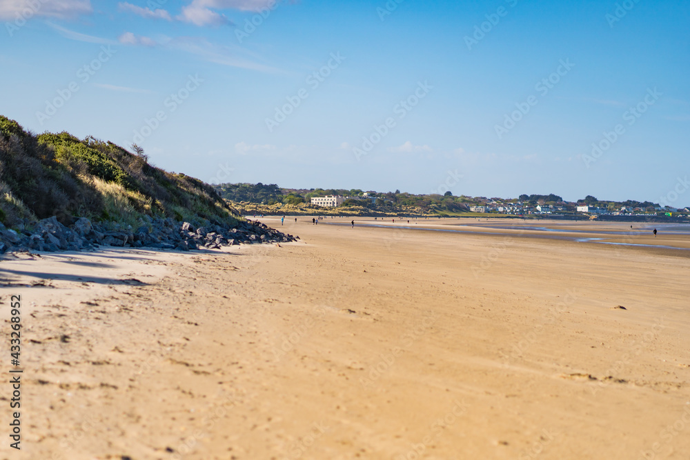 Panoramic view of Portmarnock beach, County Dublin, Ireland. Vivid colors,