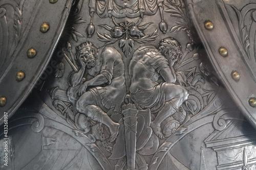 Foto Closeup of metal breastplate