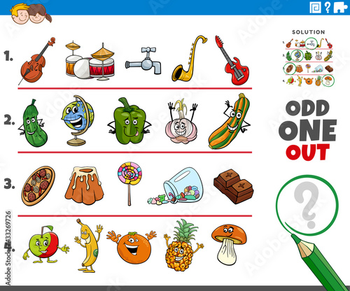 odd one out picture task with cartoon characters