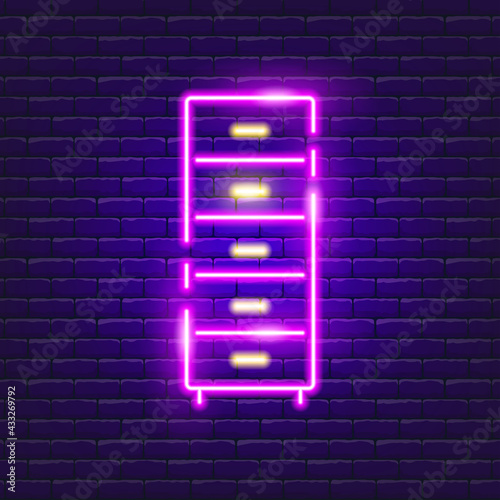 Wardrobe neon sign. Vector illustration for the design of advertising, catalog, banner, signboard. Furniture concept.