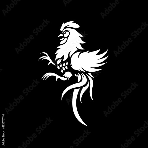 black and white version of a rooster design illustration