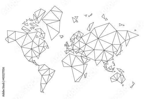 Polygonal vector world map on white background.