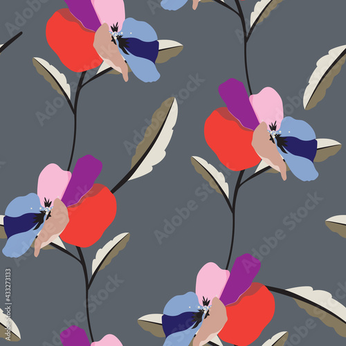 Colorful pansy flowers styl...