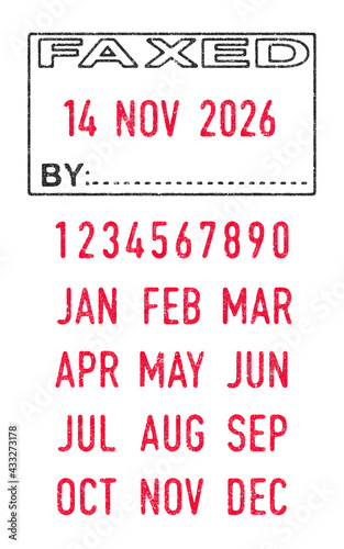 Vector illustration of the Faxed stamp and editable dates (day, month and year) in ink stamps