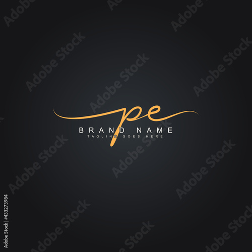 Initial Letter PE Logo - Hand Drawn Signature Logo