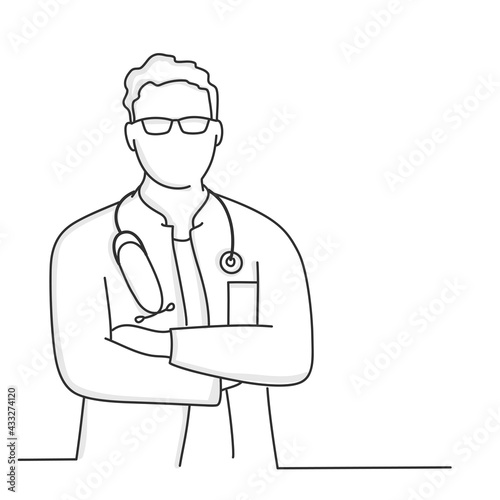 Male doctor in glasses with crossed arms.