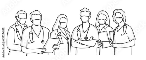 Doctors and nurses with protection masks.