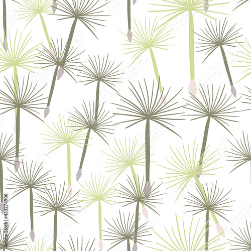 Isolated purple and beige random dandelion flowers seamless pattern. White background. © Lidok_L