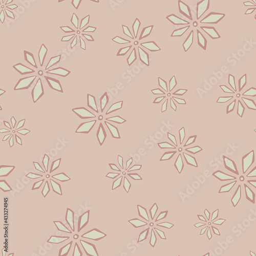 Random blossom spring seamless pattern with doodle carnation flowers silhouettes. Pink background.