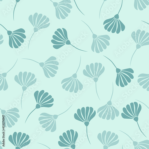 Vintage seamless pattern with blue colored flower ornament. Simple style botanic backdrop.