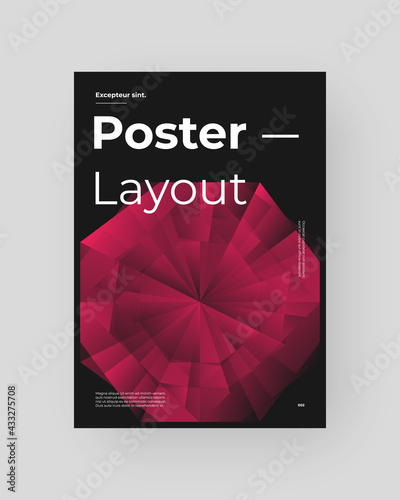 Abstract Placard, Poster, Flyer, Banner Design. Red geometric illustration on vertical A4 format. Flat shapes ornament. Decorative backdrop. Eps10