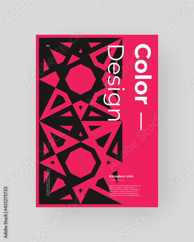 Abstract Placard, Poster, Flyer, Banner Design. Red geometric illustration on vertical A4 format. Flat shapes ornament. Decorative backdrop. Eps10