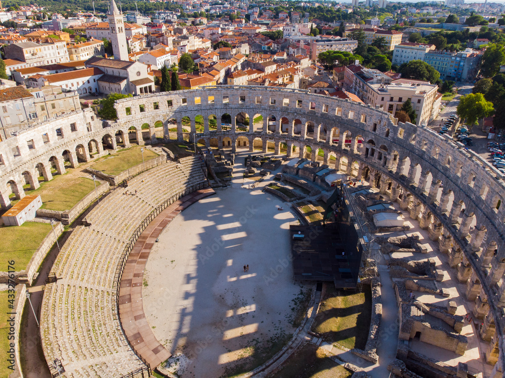 Ancient Roman amphitheater from a bird's eye view